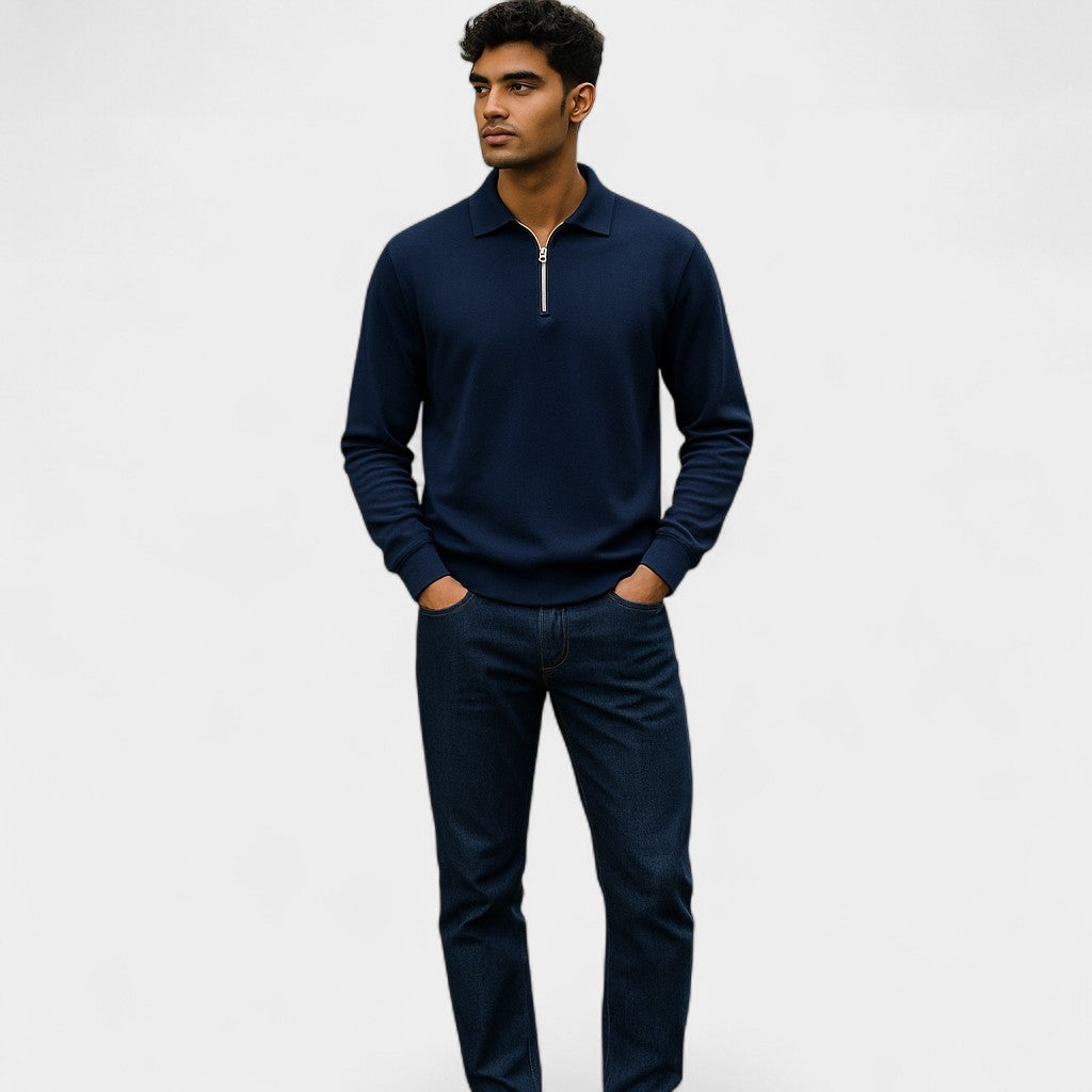 Nurozis | Men’s Long Sleeve Zipper Polo Shirt