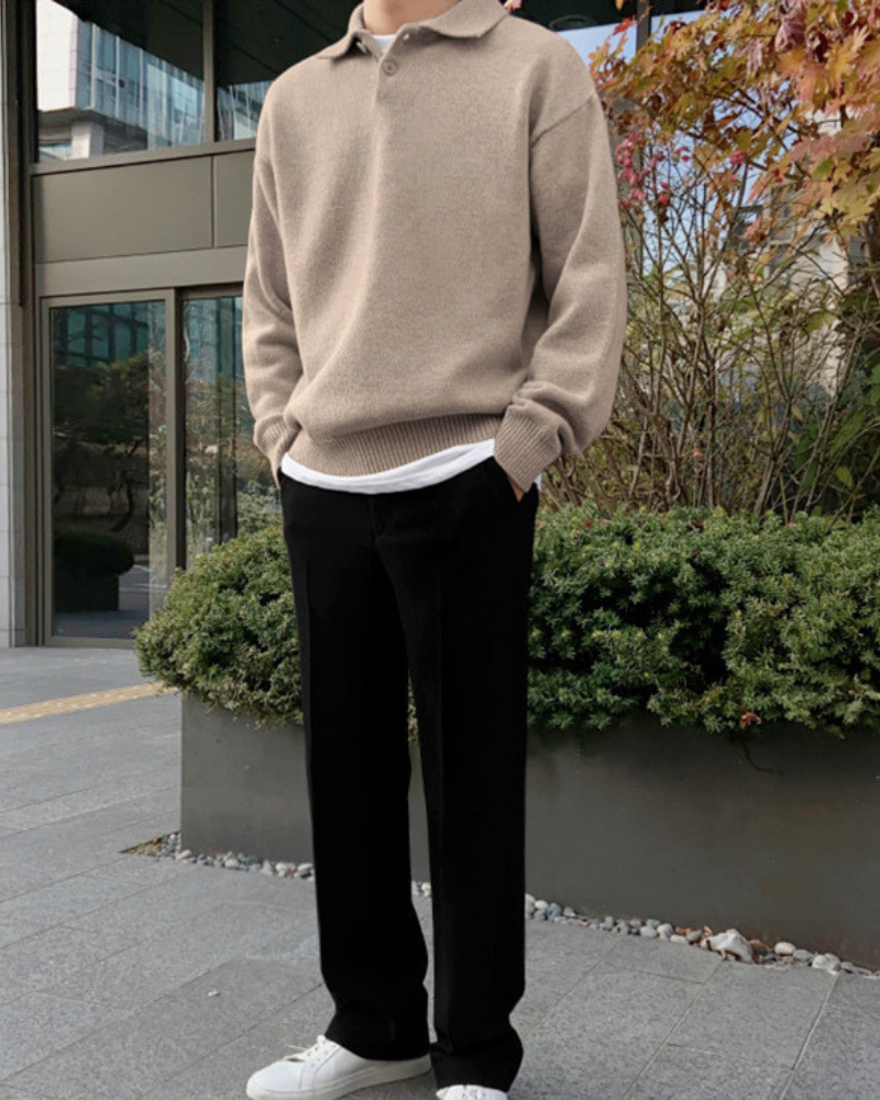 Nurozis | Woollen Button Half-Zip Sweater