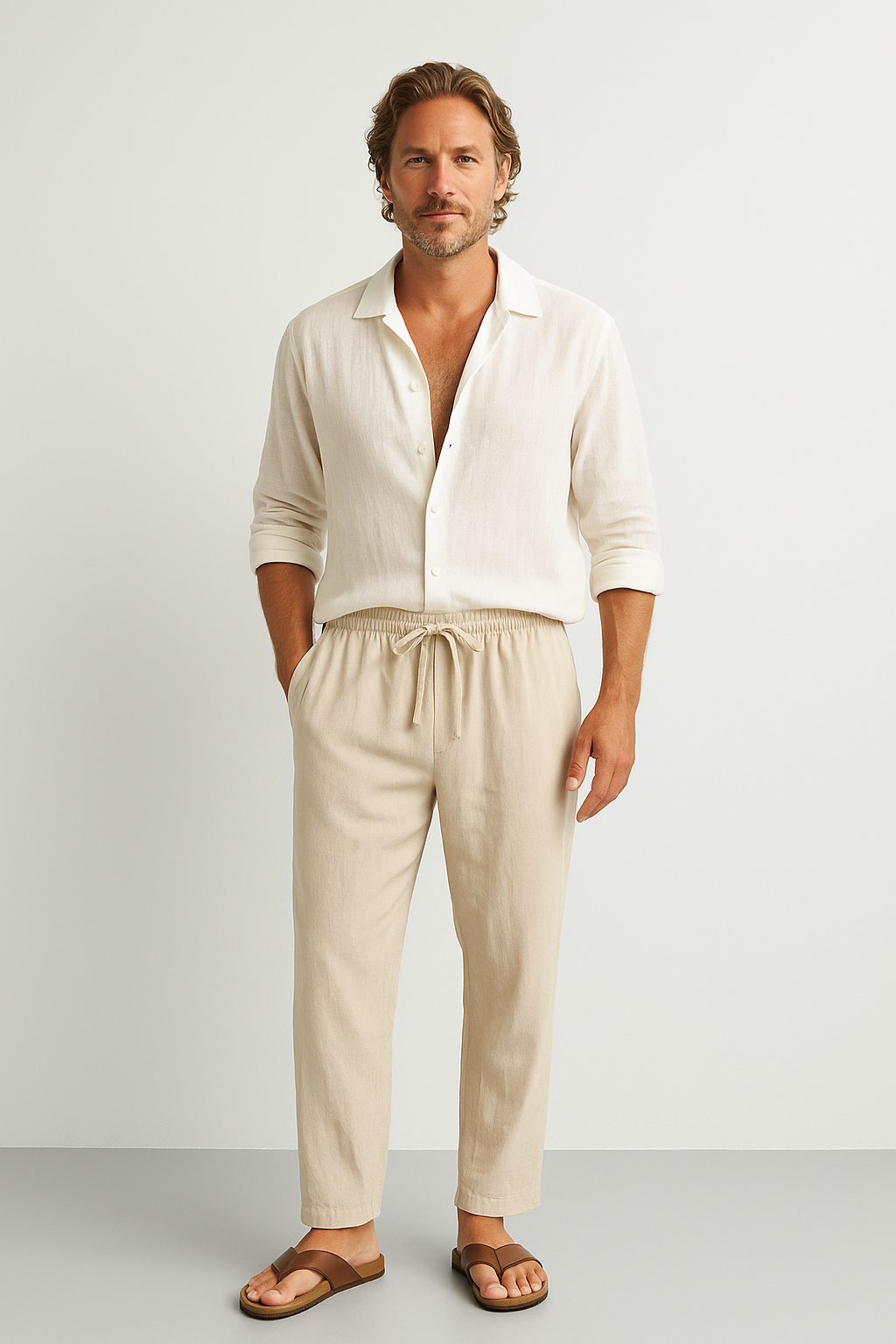 Men’s Lightweight Linen Trousers – Casual Fit with Elasticated Waistband