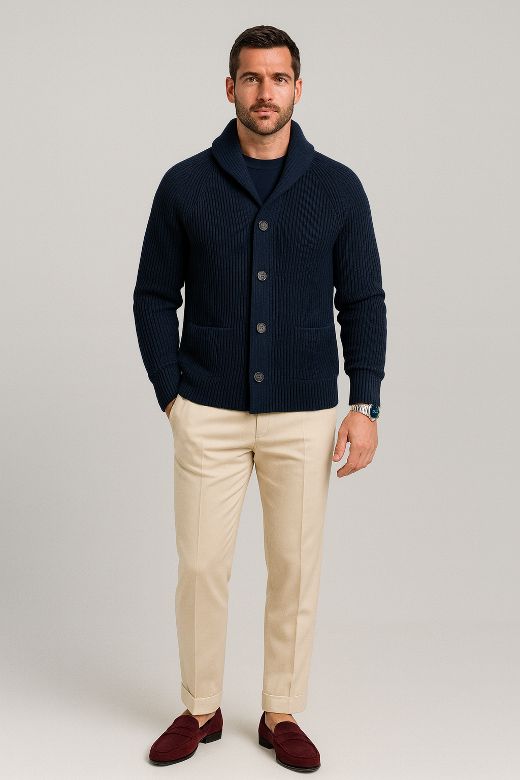 Nurozis | Men’s Textured Jacquard Knit Cardigan