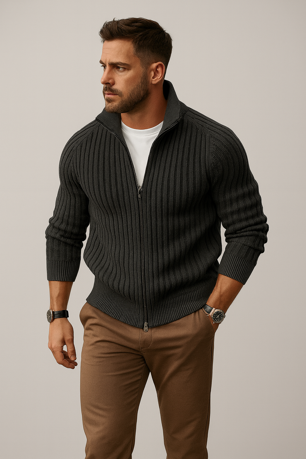 Nurozis | Classic Wool Refined Zip Cardigan