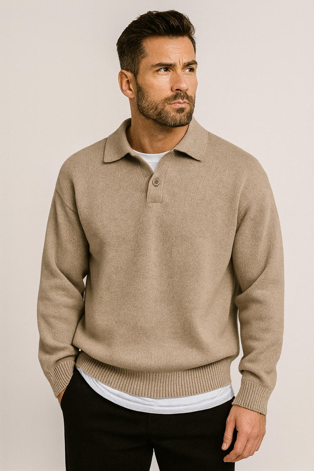 Nurozis | Woollen Button Half-Zip Sweater