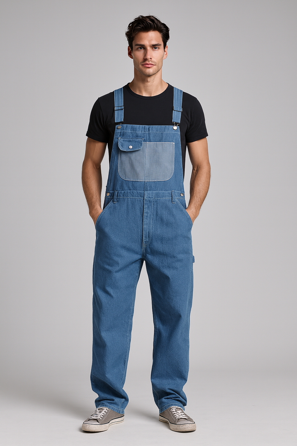 Men’s Casual Vintage Cargo Overalls with Multiple Pockets.