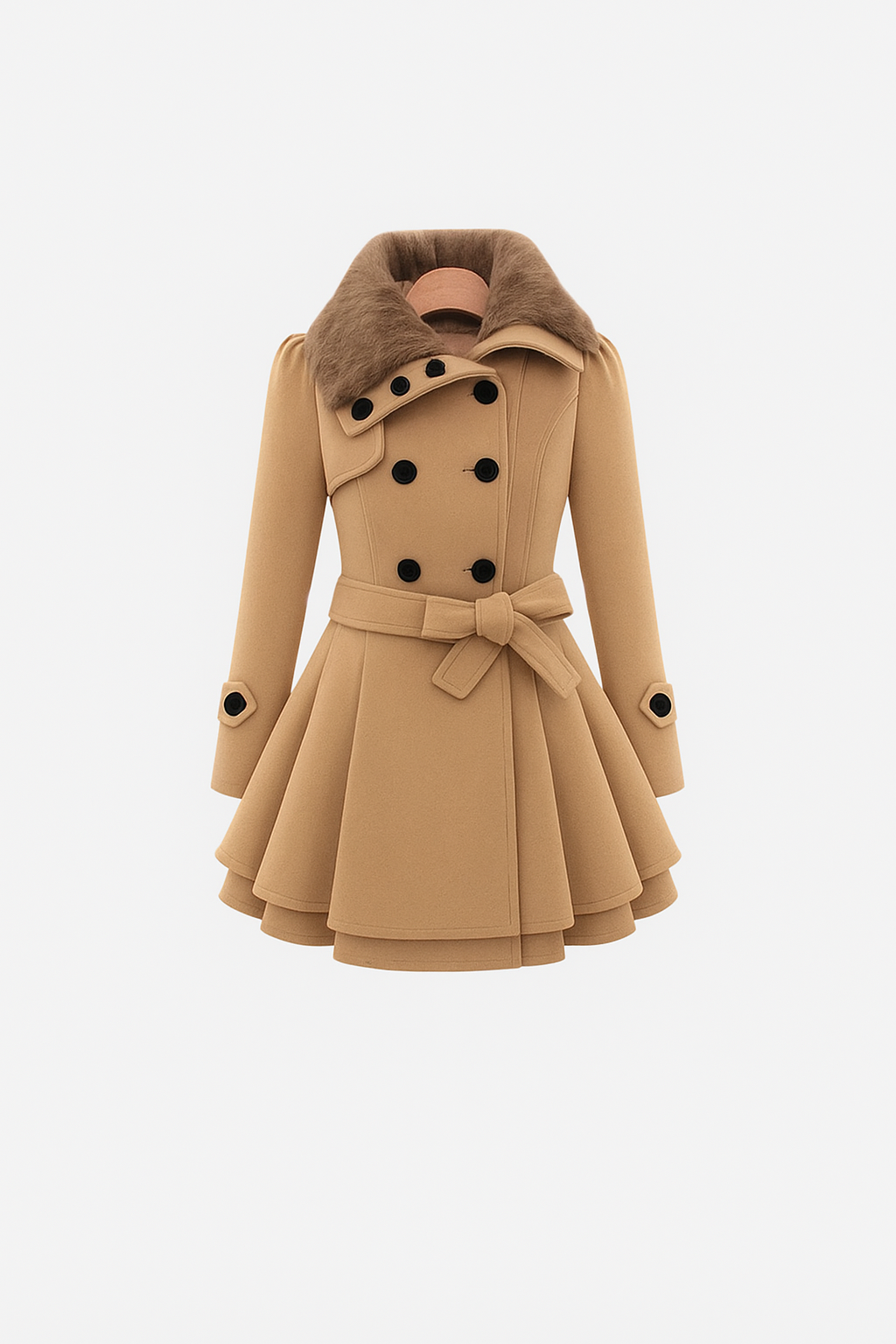 Nurozis | Belted Fur-Collar Coat