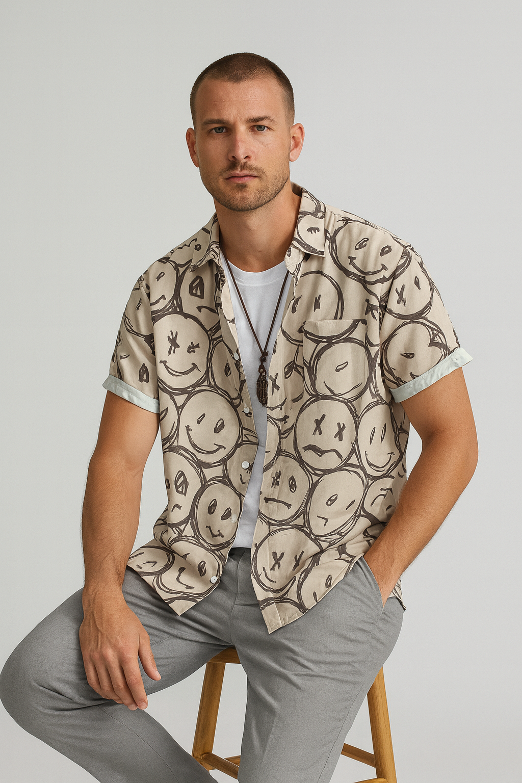 Nurozis | Men’s Smiley Print Short-Sleeve Shirt