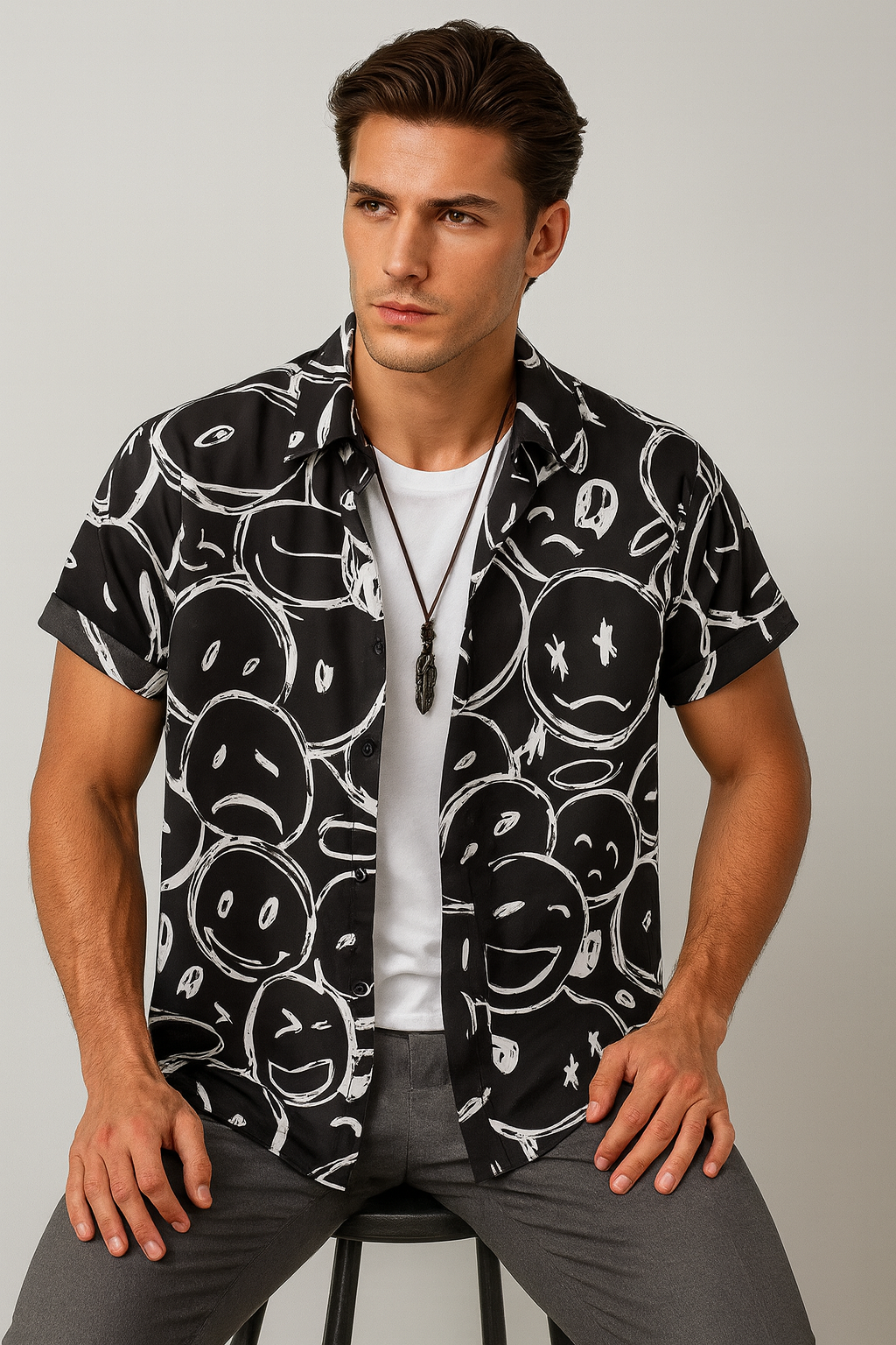 Nurozis | Men’s Smiley Print Short-Sleeve Shirt