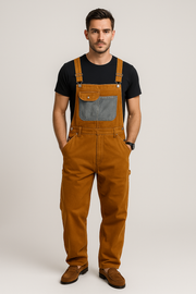 Men’s Casual Vintage Cargo Overalls with Multiple Pockets.