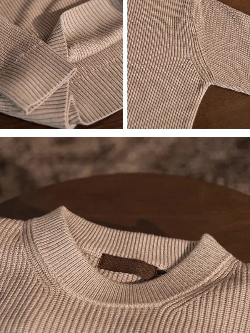 Refined Simplicity – Beige Ribbed Crew Neck Jumper
