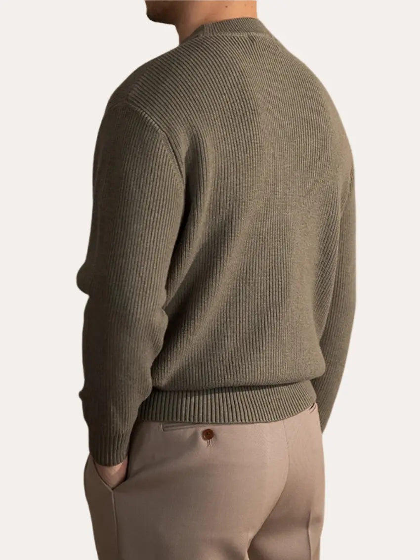 Refined Comfort – Olive Ribbed Crew Neck Jumper