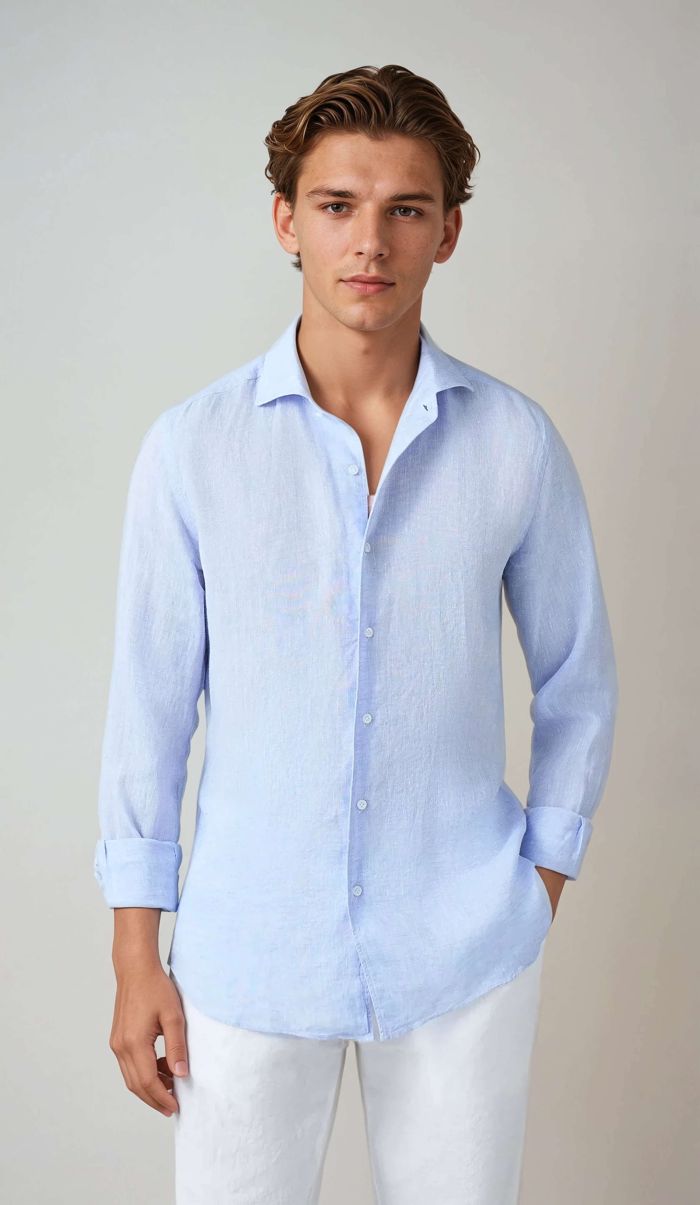 Classic Light Blue Linen Shirt for Men