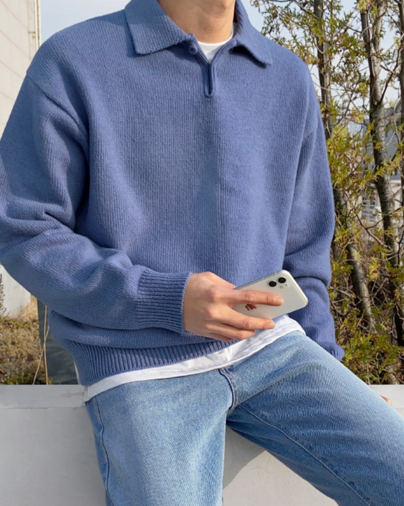 Nurozis | Woollen Button Half-Zip Sweater
