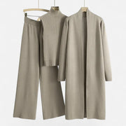 Women’s Knit Three-Piece Vest-Cardigan-Trousers Set