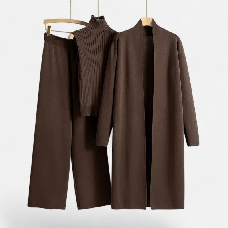 Women’s Knit Three-Piece Vest-Cardigan-Trousers Set