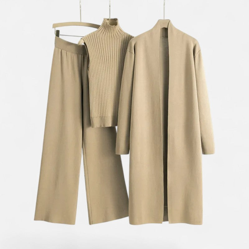 Women’s Knit Three-Piece Vest-Cardigan-Trousers Set