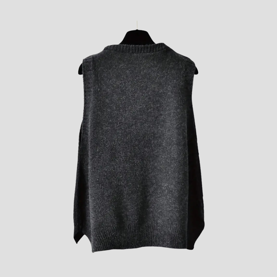 Women's Knitted Vest V-Neck Sleeveless Soft Black