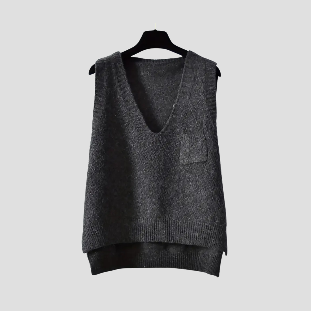 Women's Knitted Vest V-Neck Sleeveless Soft Black