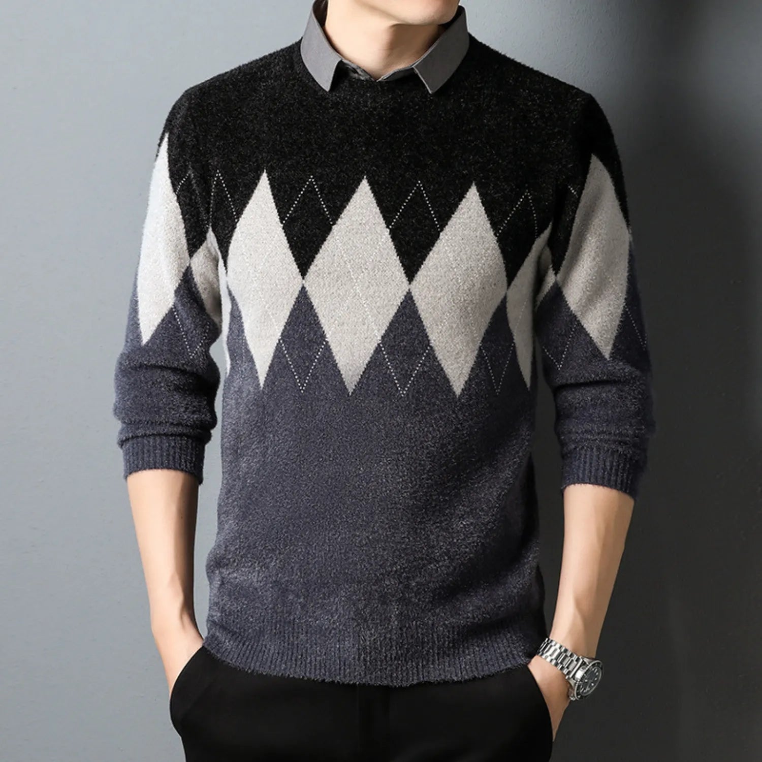 Men’s Gradient Knit Sweater | Geometric Design