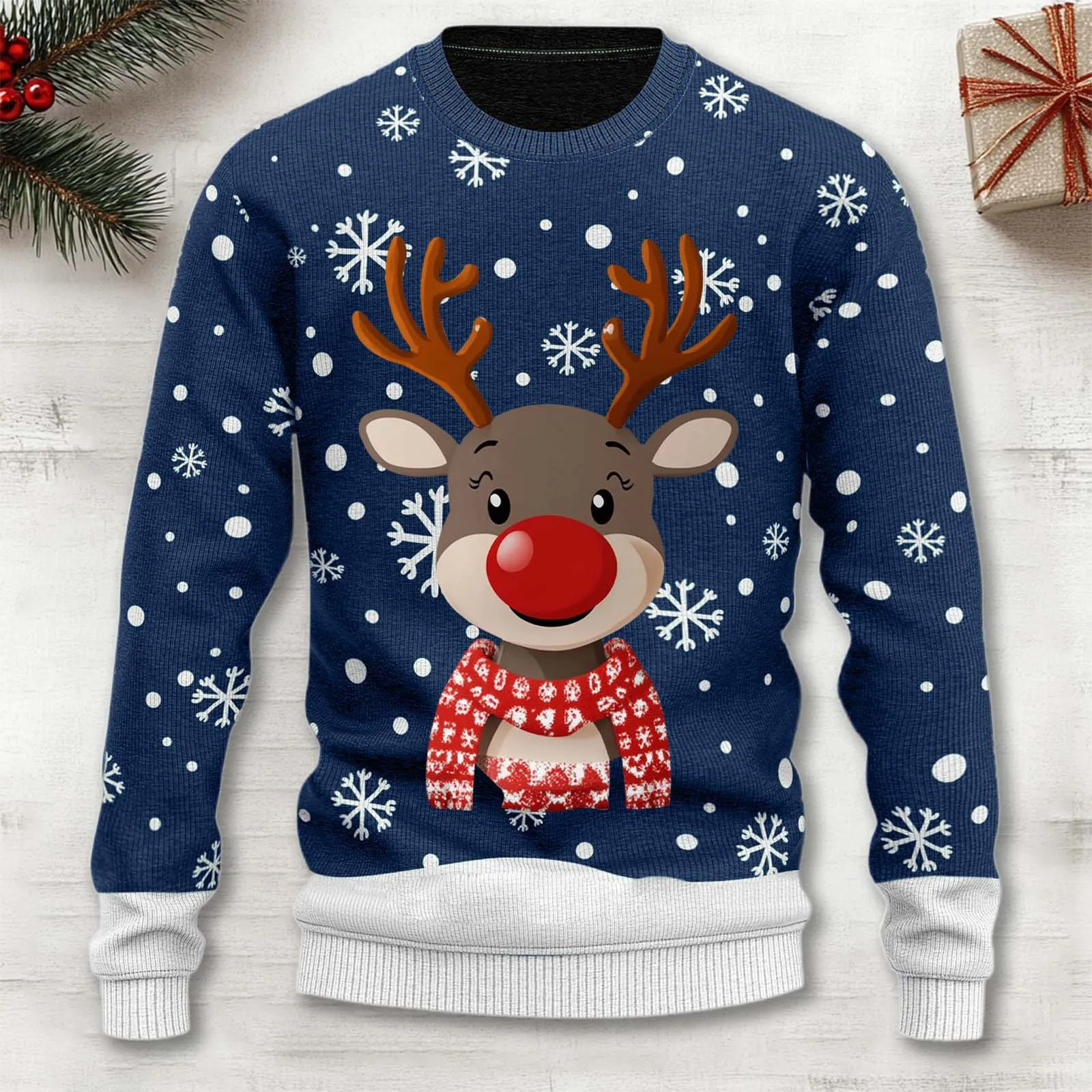 Unisex Cartoon Reindeer Sweater | Cozy Christmas
