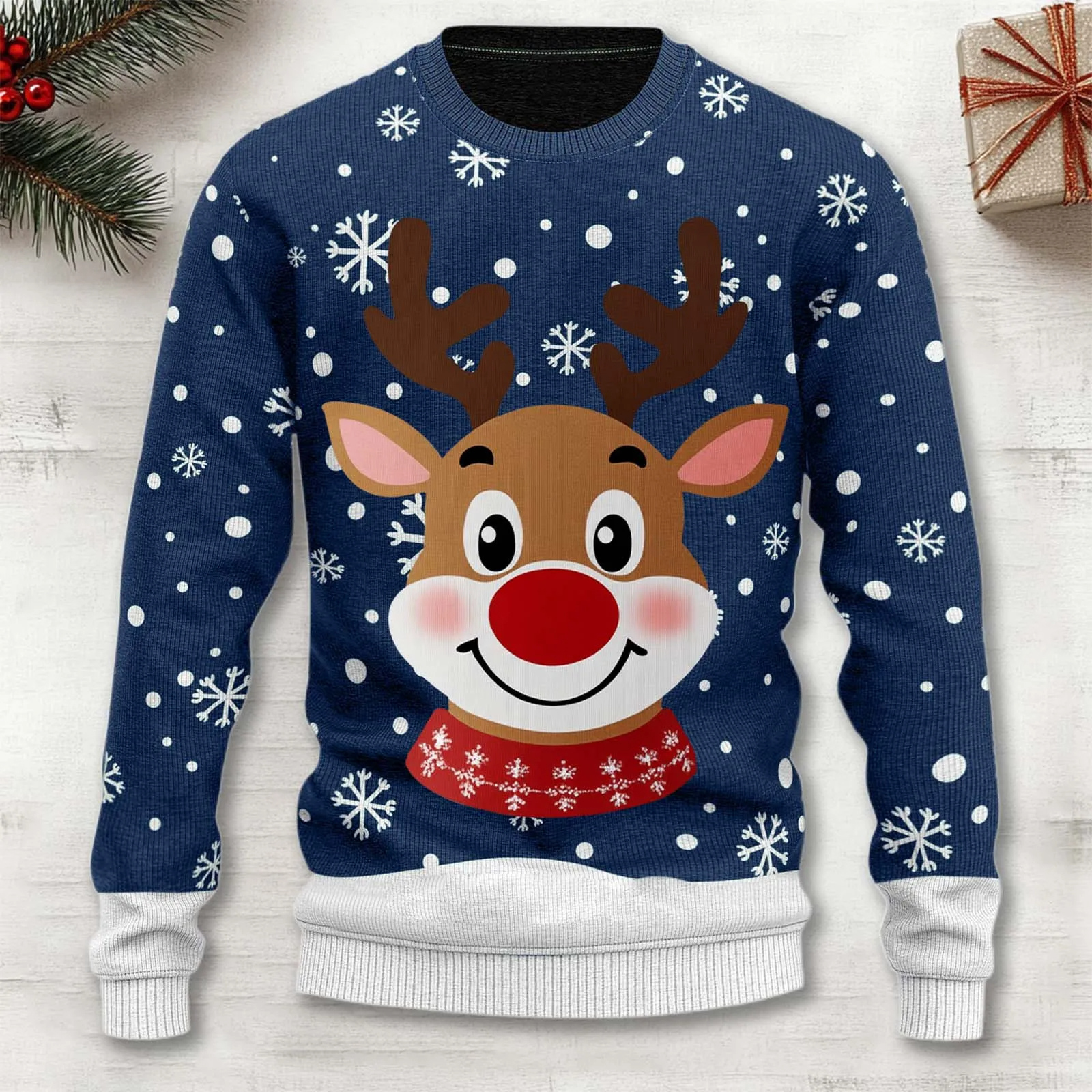 Unisex Cartoon Reindeer Sweater | Cozy Christmas