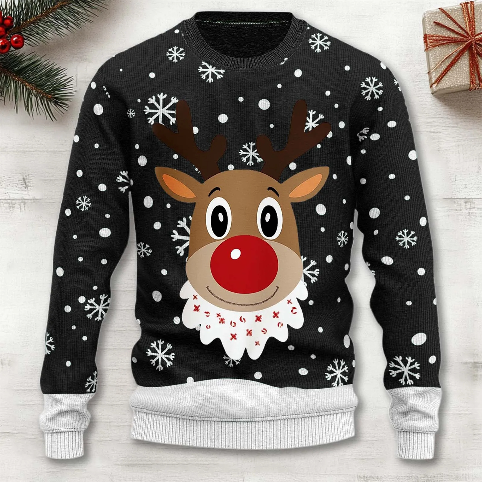Unisex Cartoon Reindeer Sweater | Cozy Christmas