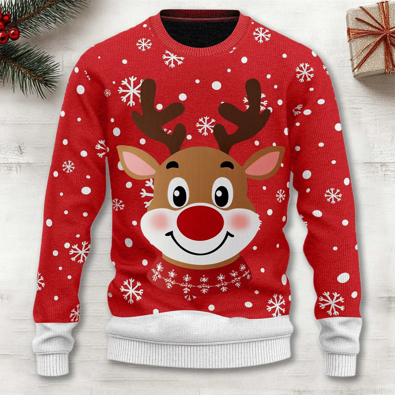 Unisex Cartoon Reindeer Sweater | Cozy Christmas
