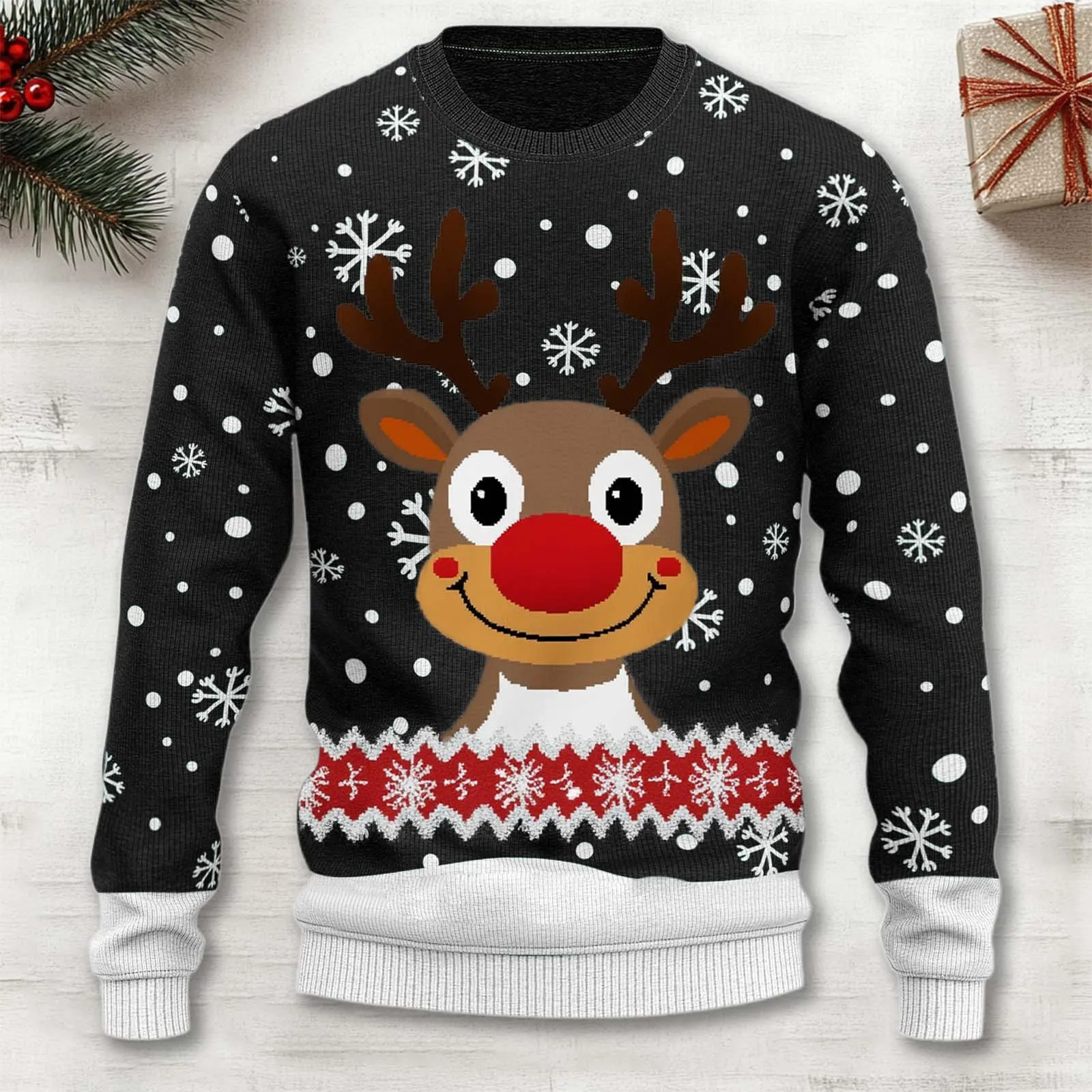 Unisex Cartoon Reindeer Sweater | Cozy Christmas