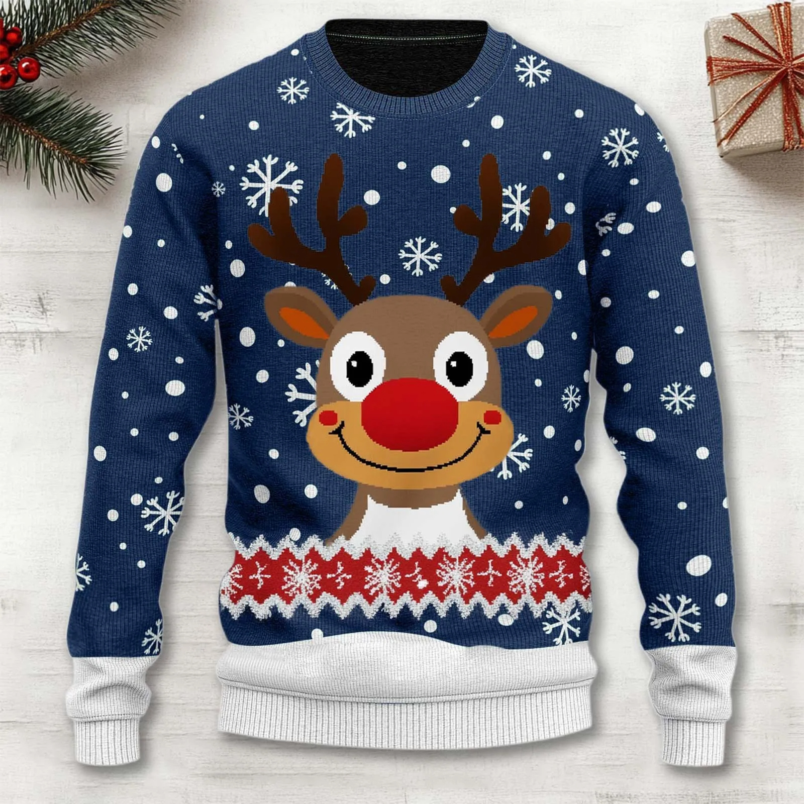 Unisex Cartoon Reindeer Sweater | Cozy Christmas