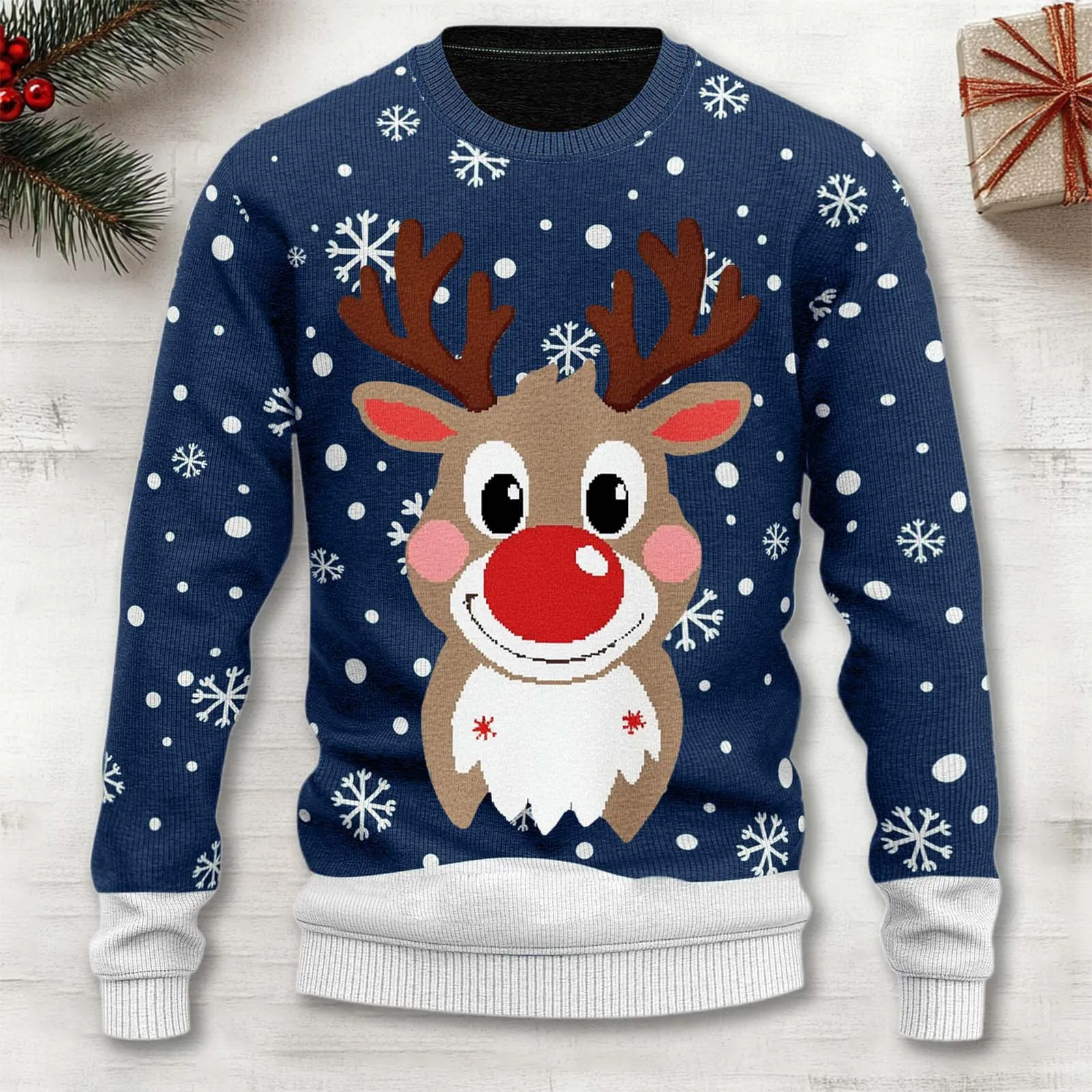Unisex Cartoon Reindeer Sweater | Cozy Christmas