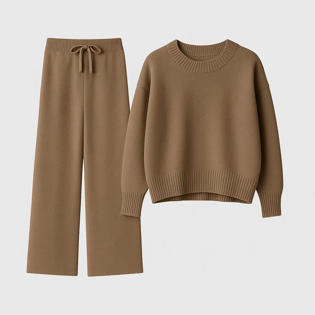 Women's Loungewear Set Knitted Relaxed Fit with Wide-Leg Trousers