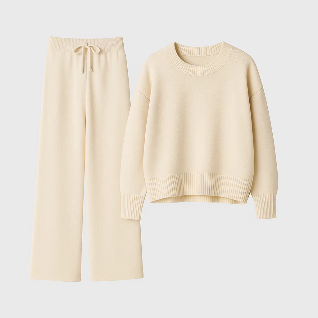 Women's Loungewear Set Knitted Relaxed Fit with Wide-Leg Trousers