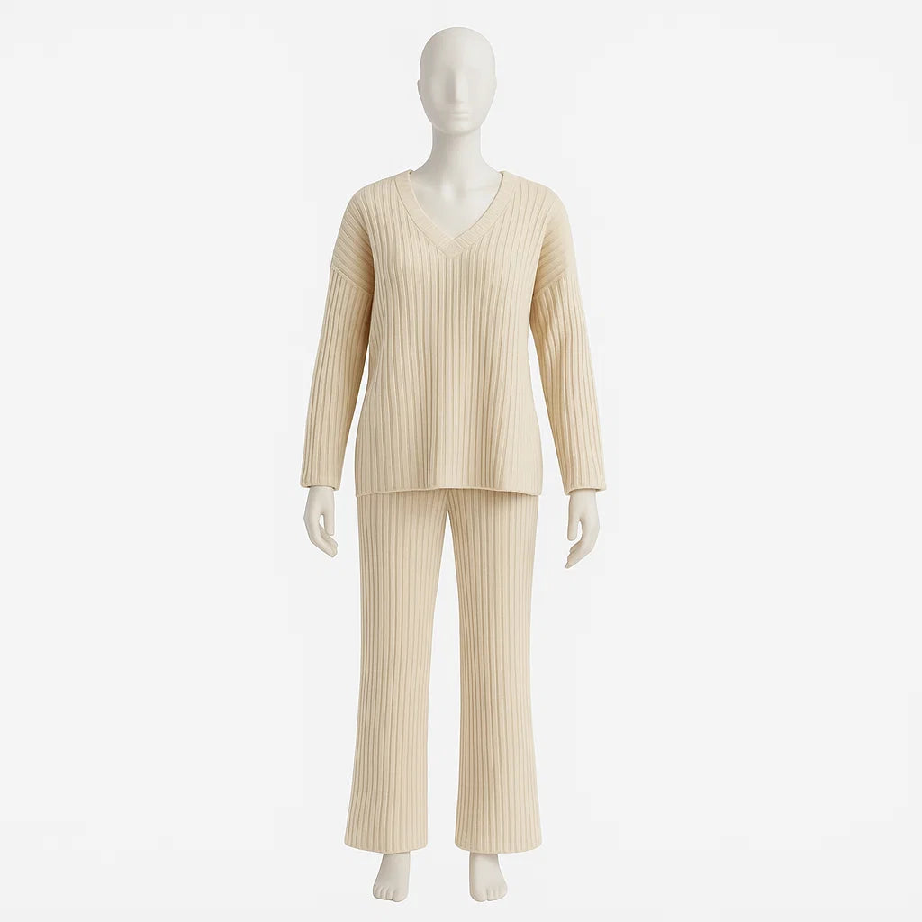 Women Casual Knitwear Set | Soft V-Neck