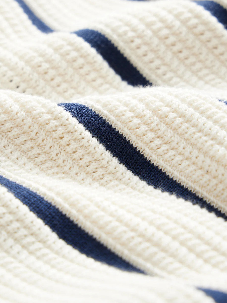 Men’s White Short-Sleeve Knitted Polo with Stripes
